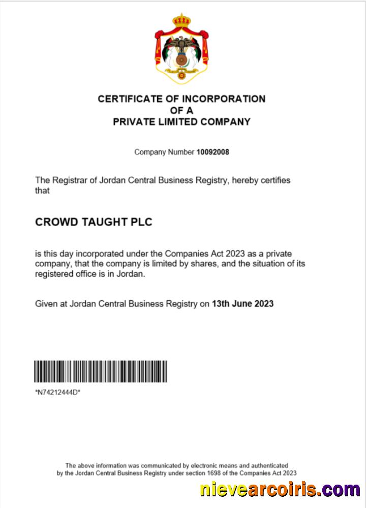 Jordan certificate of registration